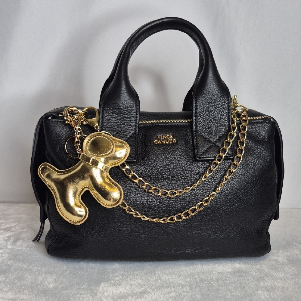 Vince Camuto Black Leather Handbag with Gold Accents - Picture 3 of 17